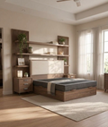 Conjunto de Dormitorio Nórdico en Madera: Canapé Abatible, Cabecero y 2 Mesitas