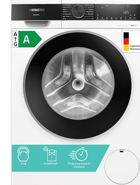SIEMENS - Lavadora de carga frontal, 9 kg, 1400 r.p.m, antiManchas, Motor iQdrive, Blanco, WG44G2ZAES, 1400 rpm