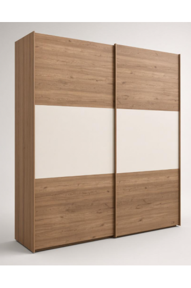 Armario de dos puertas correderas en madera y blanco