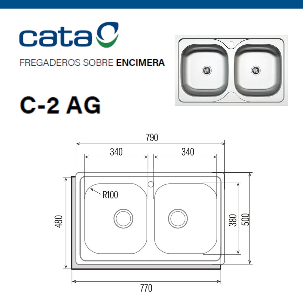 Cata C-2 AG fregadero inox de 2 cubetas, foto 6