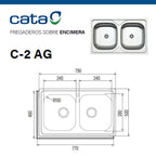 Cata C-2 AG fregadero inox de 2 cubetas, foto 6