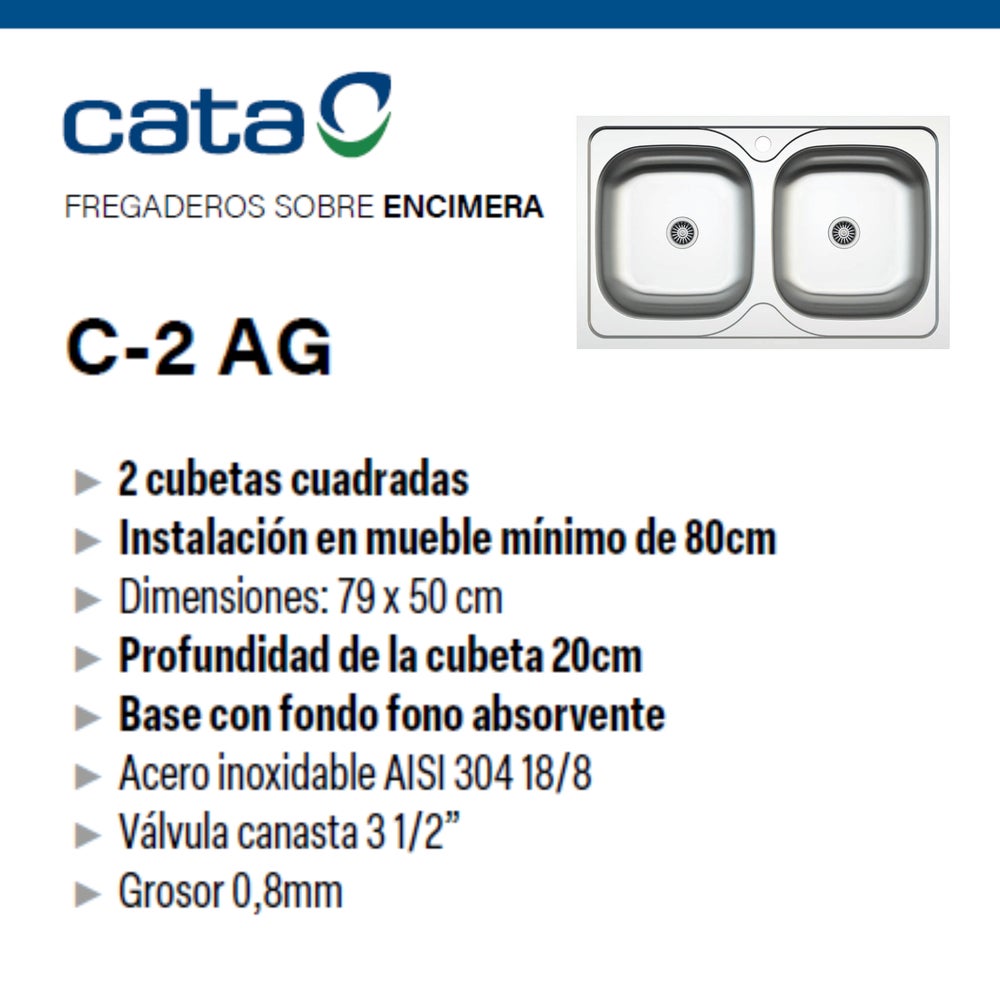 Cata C-2 AG fregadero inox de 2 cubetas, foto 5
